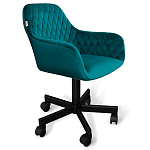 Стул с мягкой бирюзовой обивкой из велюра и подъемно-поворотным механизмом на черных колесиках Harper Turquoise варинант исполнения - 1 | Loft Concept в Омске