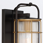 Настенный фонарь цилиндрической формы с рифленым стеклом в золотом каркасе на черном прямоугольном основании Eurofase варинант исполнения - 5 | Loft Concept в Омске