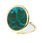 Зеркало карманное складное круглое из натурального камня Малахит с Хризоколлой в подарочной упаковке Gold Stone Mirrors варинант исполнения - 2 | Loft Concept в Омске