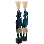 Комплект из 2-х деревянных статуэток Asmat Straw Headdress Statuettes Blue варинант исполнения - 8 | Loft Concept в Омске