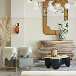 Дизайнерский журнальный стол округлой формы чёрный с золотой столешницей Fufem варинант исполнения - 2 | Loft Concept в Омске