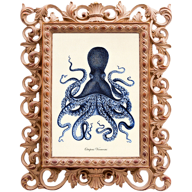 Постер Blue Octopus Poster Бежевый Морская синь в Омске | Loft Concept 