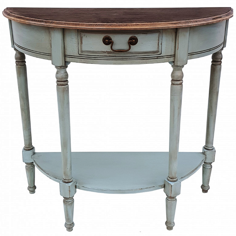 Полукруглая консоль в стиле прованс светло-бирюзовая Margery Provence Console Светло-голубой Дуб темный Бежевый Полукруглая консоль в стиле прованс светло-бирюзовая Margery Provence Console Светло-голубой Дуб темный Бежевый в Омске | Loft Concept