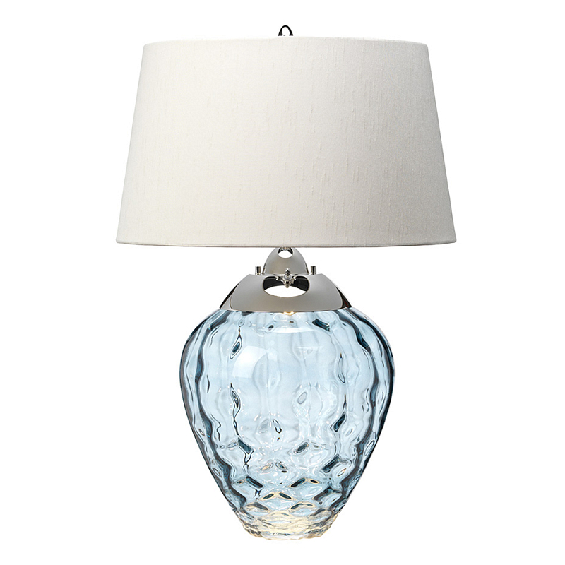 Настольная лампа со белым конусным абажуром и прозрачным голубым стеклянным основанием Quintiesse Никель Голубой Прозрачное Стекло Белый в Омске | Loft Concept 