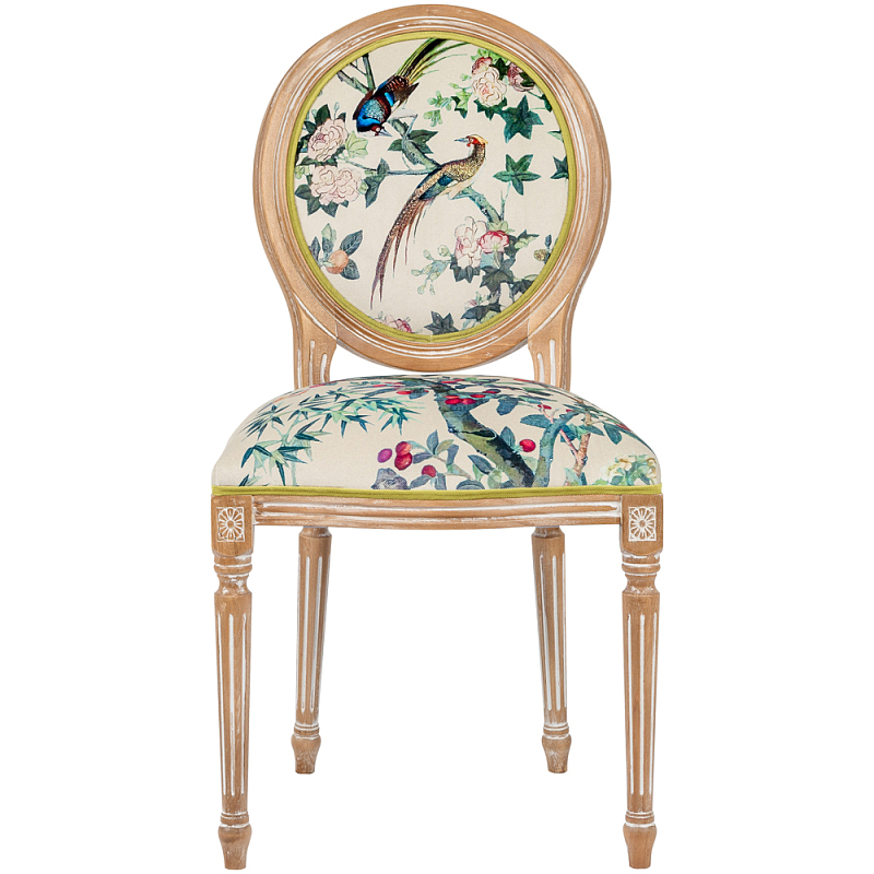 Стул из массива бука бежевый с изображением птиц и цветов Beige Green Chinoiserie Rose Garden Chair Мульти Бежевый Салатовый Стул из массива бука бежевый с изображением птиц и цветов Beige Green Chinoiserie Rose Garden Chair Мульти Бежевый Салатовый в Омске | Loft Concept