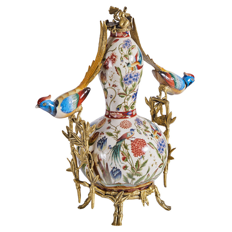 Ваза из фарфора с птицами и цветочной росписью Garden of Eden Бронза Мульти в Омске | Loft Concept 