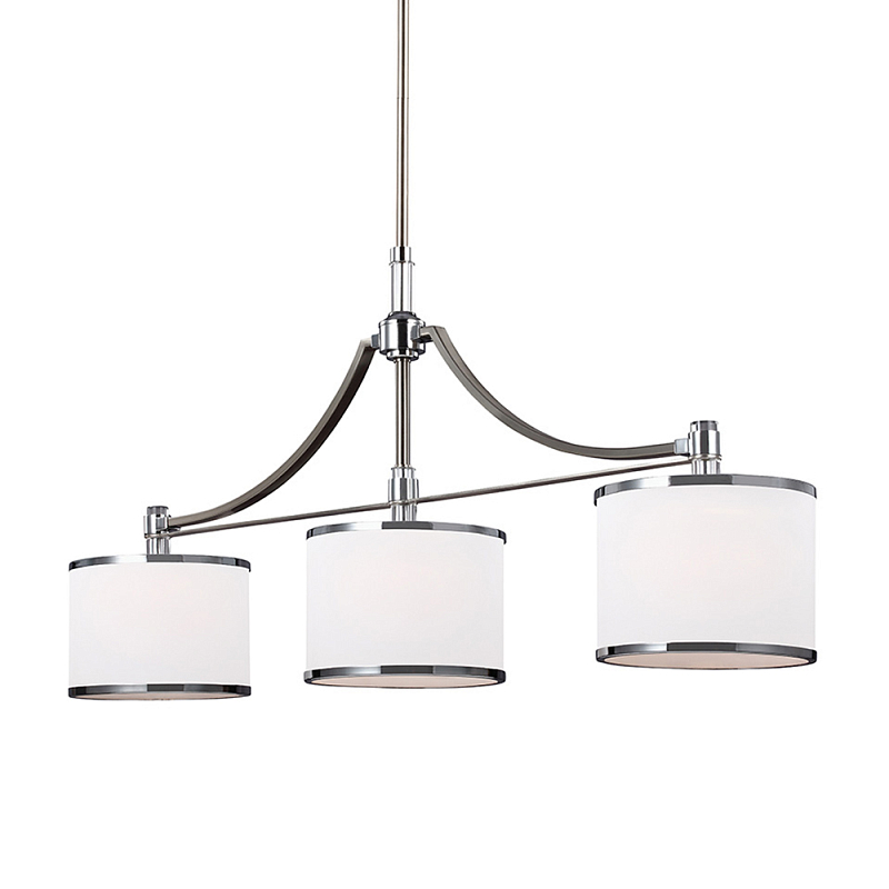 Люстра линейная с 3-мя белыми цилиндрическими плафонами Feiss Никель Хром Белый Бежевый в Омске | Loft Concept 