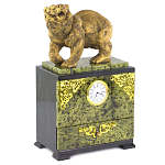 Часы настольные с декором в виде медведя и выдвижным ящиком из натурального камня Змеевик Bear Stone Clock варинант исполнения - 2 | Loft Concept в Омске