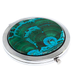 Зеркало карманное складное круглое из натурального камня Малахит с Хризоколлой в подарочной упаковке Silver Stone Mirrors варинант исполнения - 1 | Loft Concept в Омске