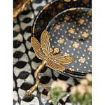 Блюдо черного цвета из фрафора на бронзовых ножках в виде стрекоз Eden Garden варинант исполнения - 5 | Loft Concept в Омске