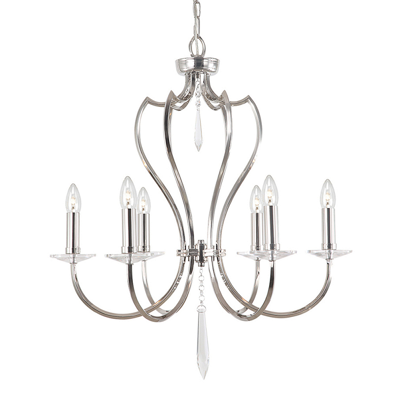 Люстра цвета никель с 6-ю лампами и стеклянными подвесками Elstead Lighting Никель Прозрачное Стекло в Омске | Loft Concept 