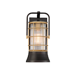 Настенный фонарь цилиндрической формы с рифленым стеклом в золотом каркасе на черном прямоугольном основании Eurofase варинант исполнения - 12 | Loft Concept в Омске