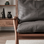 Кресло c каркасом из массива дерева и мягкой кожаной обивкой Walnut Armchair варинант исполнения - 10 | Loft Concept в Омске