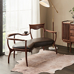 Кушетка с деревянным каркасом и сиденьем из коричневой натуральной кожи Moon Walnut Furniture варинант исполнения - 6 | Loft Concept в Омске