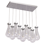 Люстра с 9-ю прозрачными плафонами из стекла в форме капли на прямоугольном потолочном основании цвета хром Lucid Rain  варинант исполнения - 2 | Loft Concept в Омске