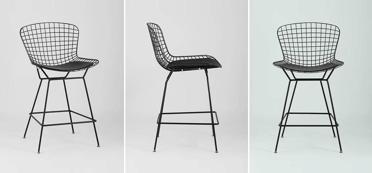 Полубарный стул Bertoia Barstool Черный Матовый Металл Полубарный стул Bertoia Barstool Черный Матовый Металл - Loft-Concept в Омске