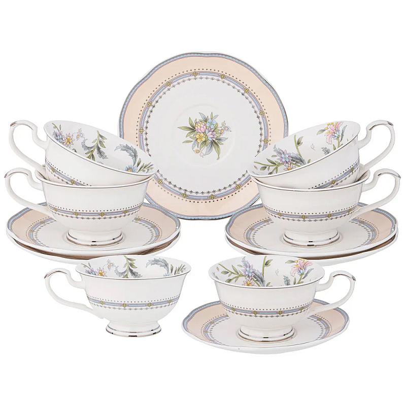 Чайный сервиз из фарфора на 6 персон 12 предметов Tea Flower Set Мульти в Омске | Loft Concept 