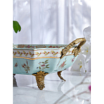 Блюдо прямоугольное из голубого фарфора с ручками и рисунком птиц и цветов Blue Garden варинант исполнения - 4 | Loft Concept в Омске