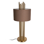 Настольная лампа с цилиндрическим абажуром из коричневой ткани и золотыми трубочками Brown Aura варинант исполнения - 2 | Loft Concept в Омске