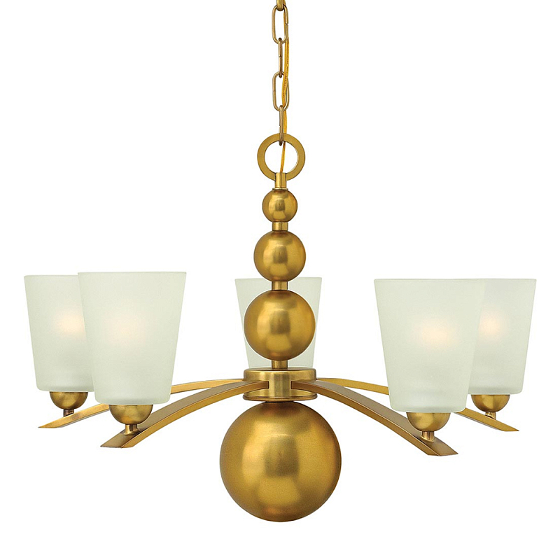 Люстра с матовыми конусными плафонами и декоративными элементами в форме шаров Hinkley Латунь Белый Никель в Омске | Loft Concept 