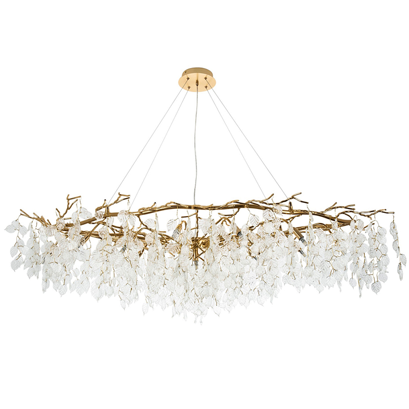 Люстра с хрустальными подвесками в виде листьев Fairytree Leaves Linear Gold Chandelier Золотой Прозрачный Люстра с хрустальными подвесками в виде листьев Fairytree Leaves Linear Gold Chandelier Золотой Прозрачный в Омске | Loft Concept