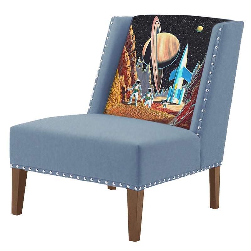 FUN Armchair Retro Futurism Blue Дизайнерское кресло с цветным принтом Серо-голубой в Омске | Loft Concept 