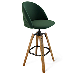 Барный стул со спинкой и металлической подставкой на 4-х деревянных ножках Зеленый Велюр Vendramin Chair варинант исполнения - 1 | Loft Concept в Омске