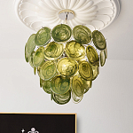 Люстра из зеленых стеклянных дисков с перламутровым эффектом Green Glowing Glaze варинант исполнения - 4 | Loft Concept в Омске