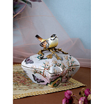 Шкатулка фиолетового цвета с рисунком бабочек и крышкой с фигуркой птицы на ветке Eden Garden варинант исполнения - 7 | Loft Concept в Омске