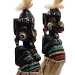 Комплект из 2-х деревянных статуэток Asmat Straw Headdress Statuettes Black Colorful Tattoo варинант исполнения - 3 | Loft Concept в Омске