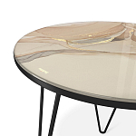 Стол журнальный с круглой столешницей из стекла на 3-х черных ножках Beige Marble варинант исполнения - 3 | Loft Concept в Омске