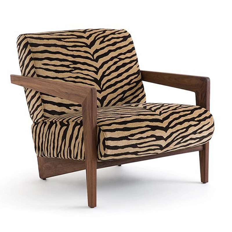 Кресло с обивкой из шенилла с тигровым принтом Tiger Chair Коричневый в Омске | Loft Concept 