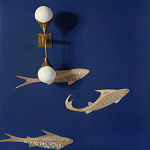 Обои с вышивкой ручной работы Deco Fish Aurum colourway on Caribbean Sea slub silk варинант исполнения - 2 | Loft Concept в Омске