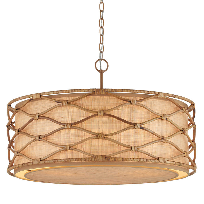 Подвесной светильник  из кованого железа и абажуром из ротанга Wicker Furniture Светло-коричневый  Бежевый в Омске | Loft Concept 