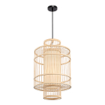 Подвесной светильник из деревянных прутьев с плафоном из натуральной ткани Light Inside the Cell варинант исполнения - 4 | Loft Concept в Омске